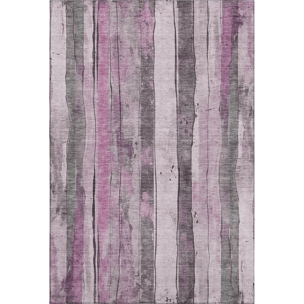 8' X 10' Pink And Gray Striped Washable Area Rug With UV Protection