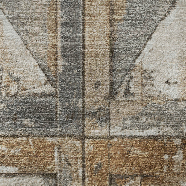 5' X 8' Copper And Gray Geometric Washable Area Rug With UV Protection