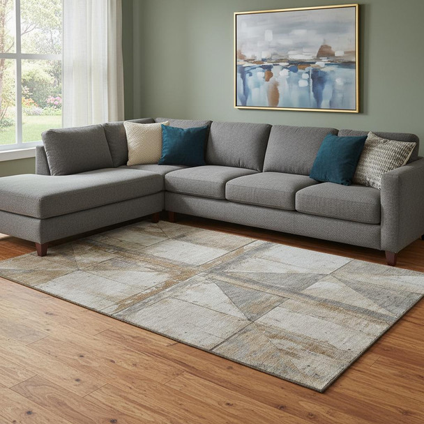 8' X 10' Copper And Gray Geometric Washable Area Rug With UV Protection