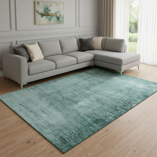 8' X 10' Teal And Aqua Abstract Washable Area Rug With UV Protection