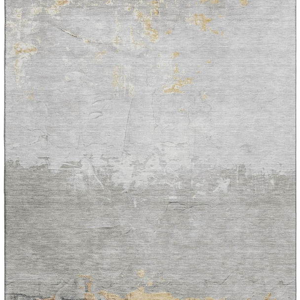 3' X 5' Gold And Gray Abstract Washable Area Rug With UV Protection