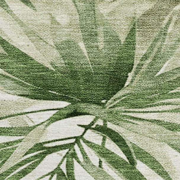 9' X 12' Artichoke Green And Ivory Floral Washable Area Rug With UV Protection