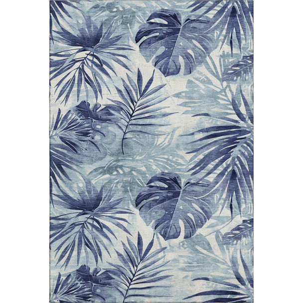 5' X 8' Blue And Ivory Floral Washable Area Rug With UV Protection