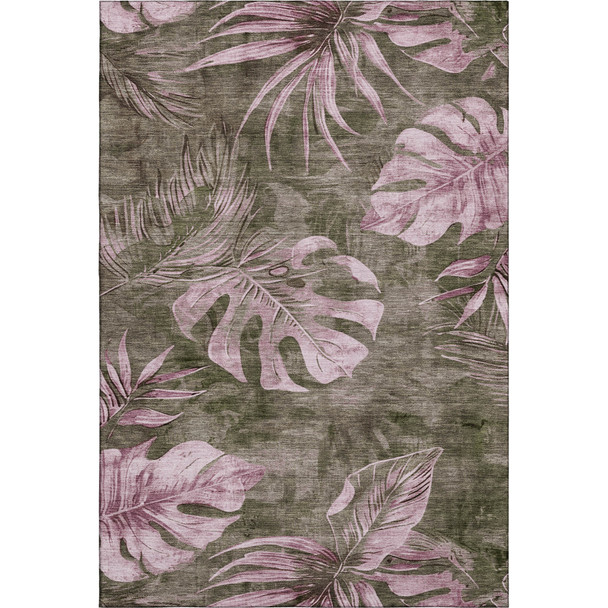 3' X 5' Brown And Pink Floral Washable Area Rug With UV Protection