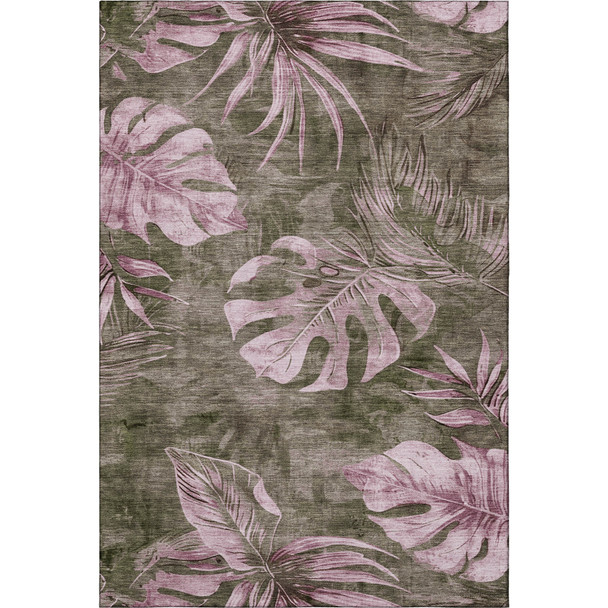 10' X 14' Brown And Pink Floral Washable Area Rug With UV Protection