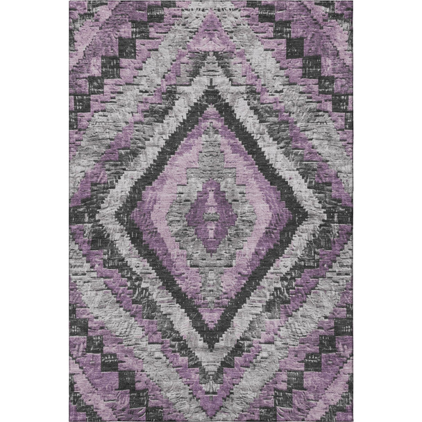 9' X 12' Lavender Charcoal And Gray Diamond Washable Area Rug With UV Protection