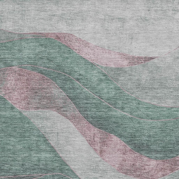 3' X 5' Sage And Mauve Abstract Washable Area Rug With UV Protection