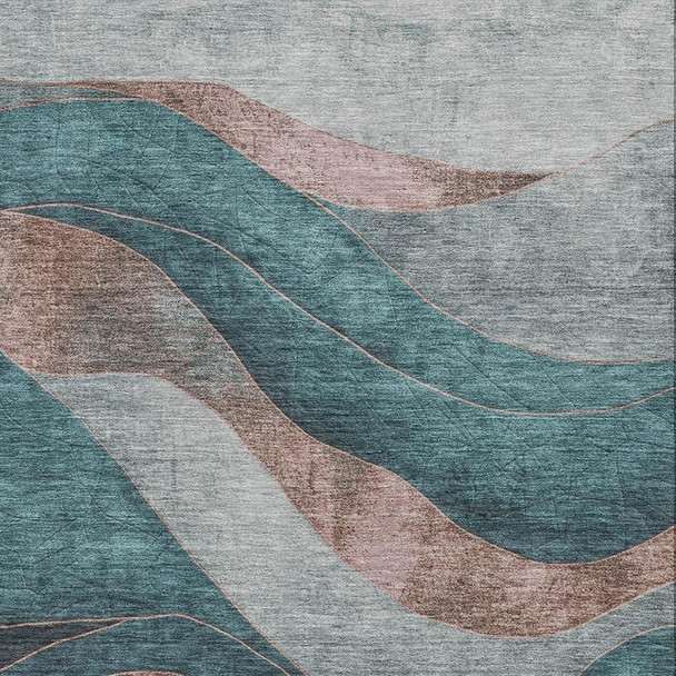 5' X 8' Teal And Taupe Abstract Washable Area Rug With UV Protection
