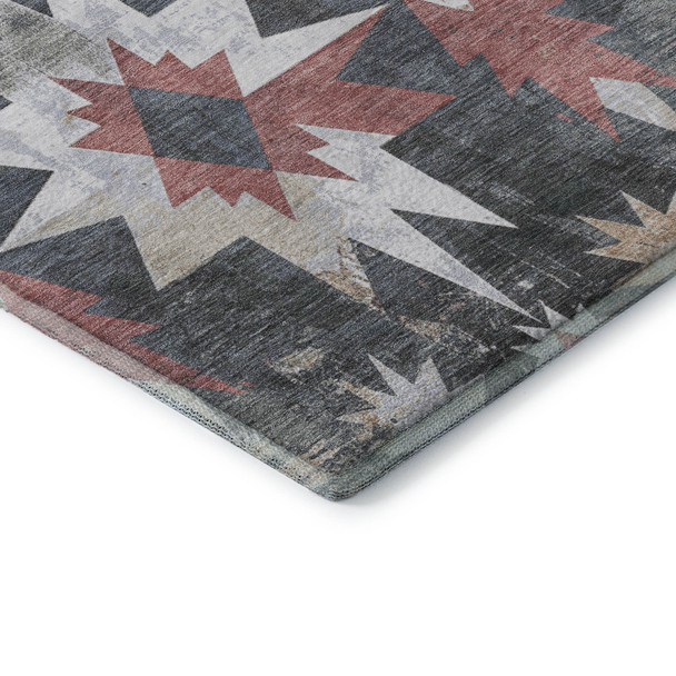 10' X 14' Charcoal Rust And Ivory Diamond Washable Area Rug With UV Protection
