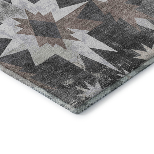 3' X 5' Graphite Brown And Ivory Diamond Washable Area Rug With UV Protection