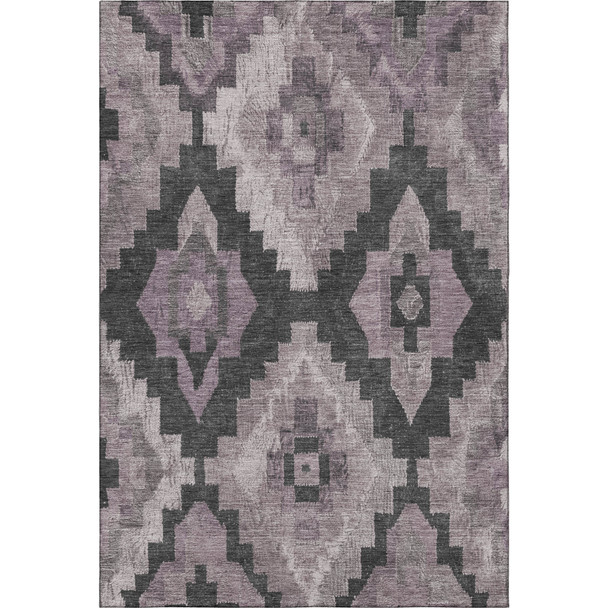 5' X 8' Lavender And Gray Ikat Washable Area Rug With UV Protection