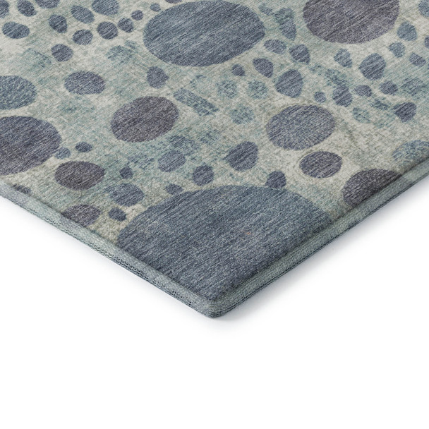 3' X 5' Denim Blue Peach And Ivory Geometric Washable Area Rug With UV Protection