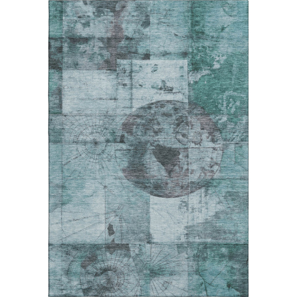 10' X 14' Teal And Gray Geometric Washable Area Rug With UV Protection