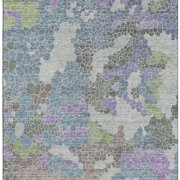 9' X 12' Blue Green And Lavender Geometric Washable Area Rug With UV Protection