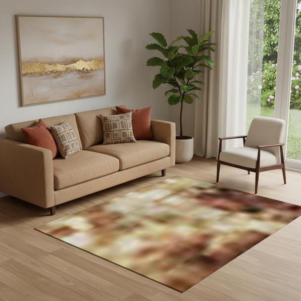 5' X 8' Tan And Beige Abstract Washable Area Rug With UV Protection