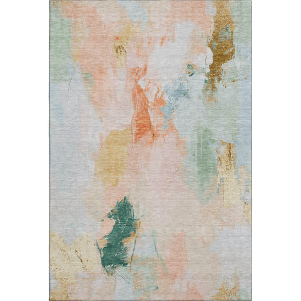 5' X 8' Peach Orange And Teal Abstract Washable Area Rug With UV Protection
