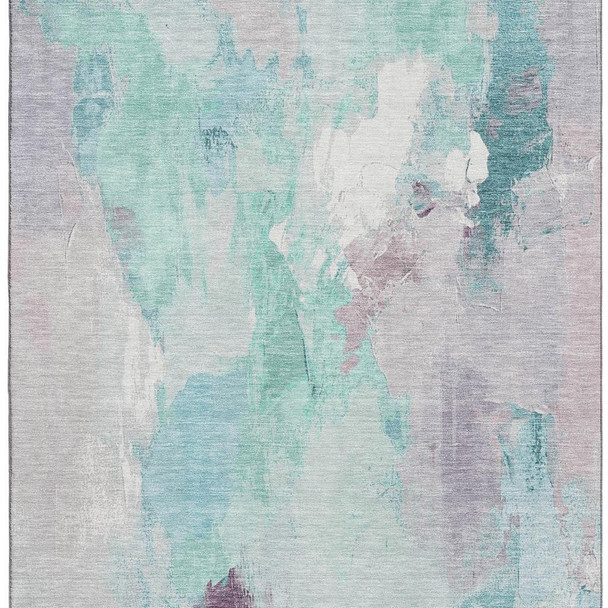 3' X 5' Teal Lavender And Ivory Abstract Washable Area Rug With UV Protection