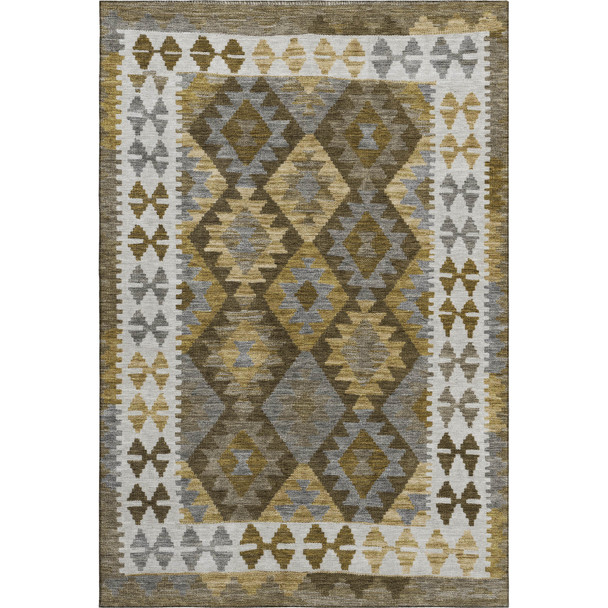 8' X 10' Brown And Ivory Tribal Washable Area Rug With UV Protection