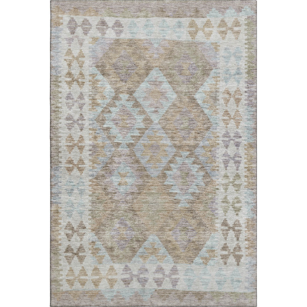 8' X 10' Khaki And Ivory Tribal Washable Area Rug With UV Protection