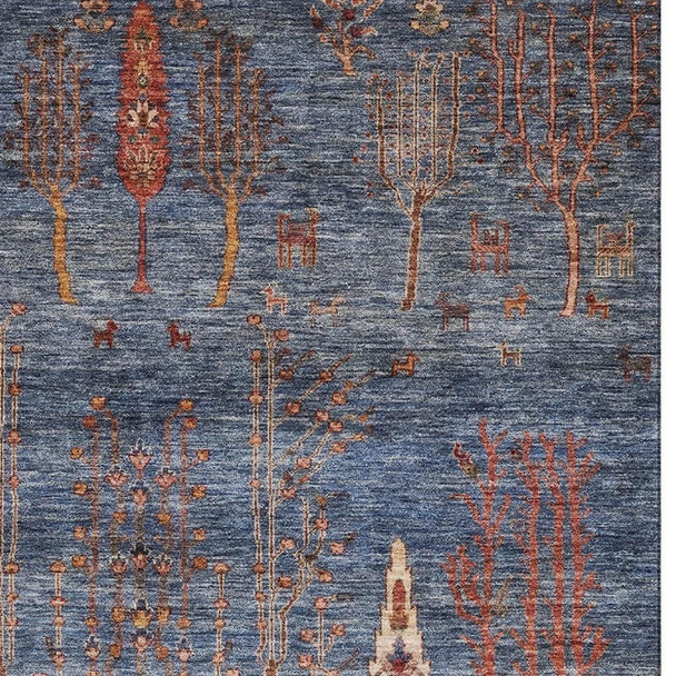 5' X 8' Blue And Rust Floral Washable Area Rug With UV Protection