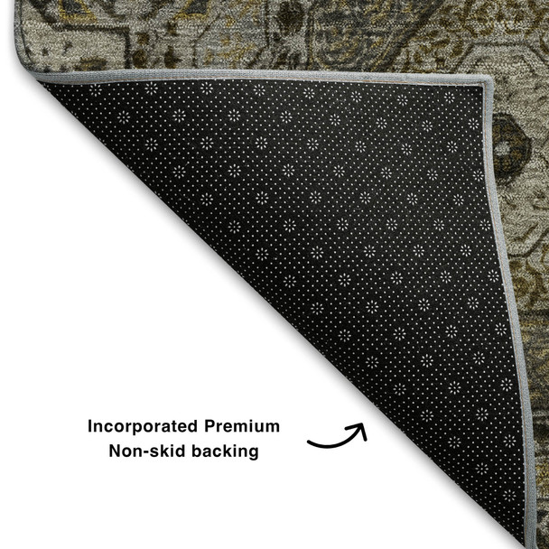 5' X 8' Taupe Ivory And Gold Medallion Washable Area Rug With UV Protection