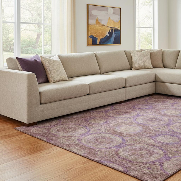 8' X 10' Blush And Purple Abstract Geometric Washable Area Rug With UV Protection