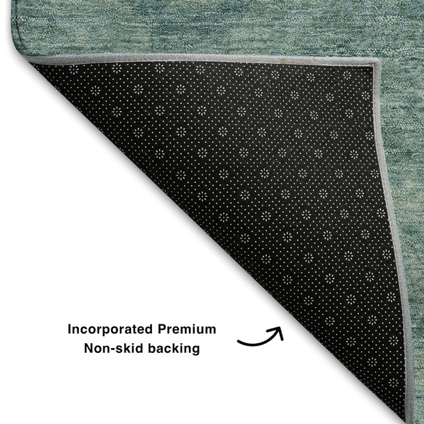 5' X 8' Teal And Aqua Abstract Geometric Washable Area Rug With UV Protection