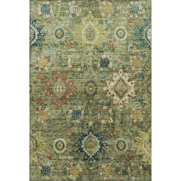 3' X 5' Artichoke Green Rust And Gold Oriental Washable Area Rug With UV Protection