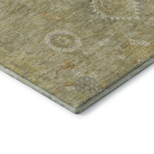 5' X 8' Sage Copper And Ivory Oriental Washable Area Rug With UV Protection