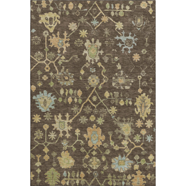 3' X 5' Brown Gold And Blue Floral Washable Area Rug With UV Protection