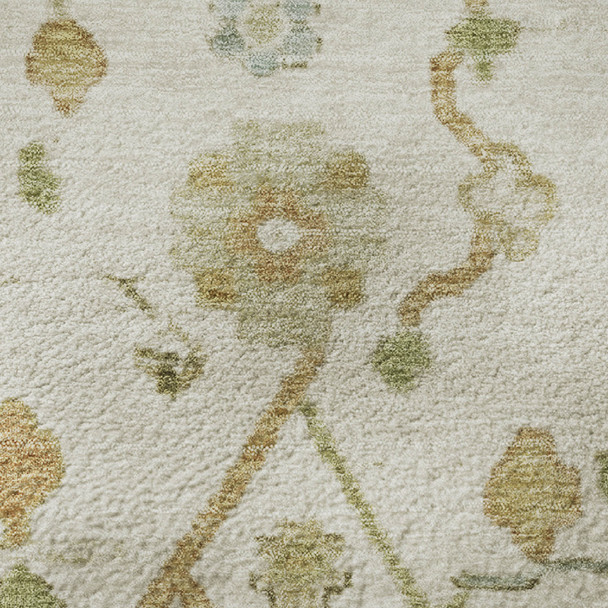 10' X 14' Ivory Gold And Blue Floral Washable Area Rug With UV Protection