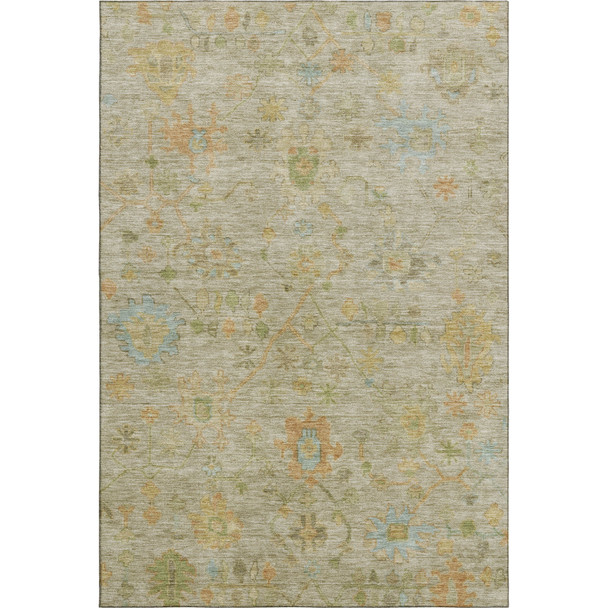 3' X 5' Khaki Gold And Blue Floral Washable Area Rug With UV Protection