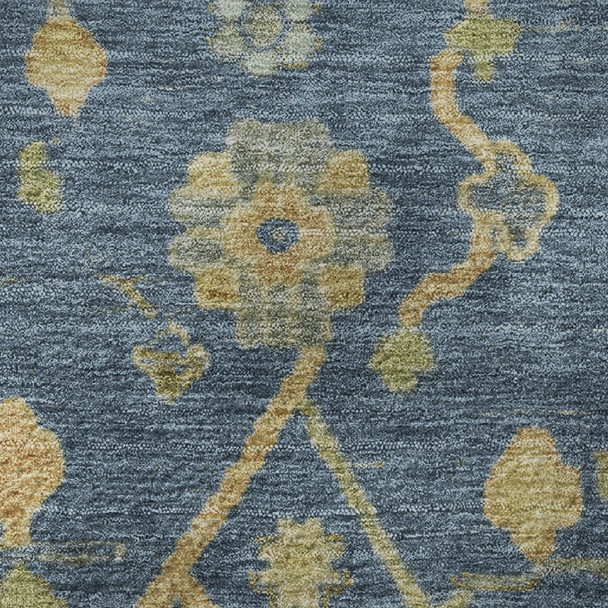 10' X 14' Navy Blue And Gold Floral Washable Area Rug With UV Protection