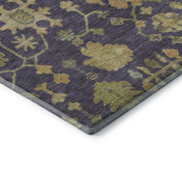 8' X 10' Purple Gold And Blue Floral Washable Area Rug With UV Protection