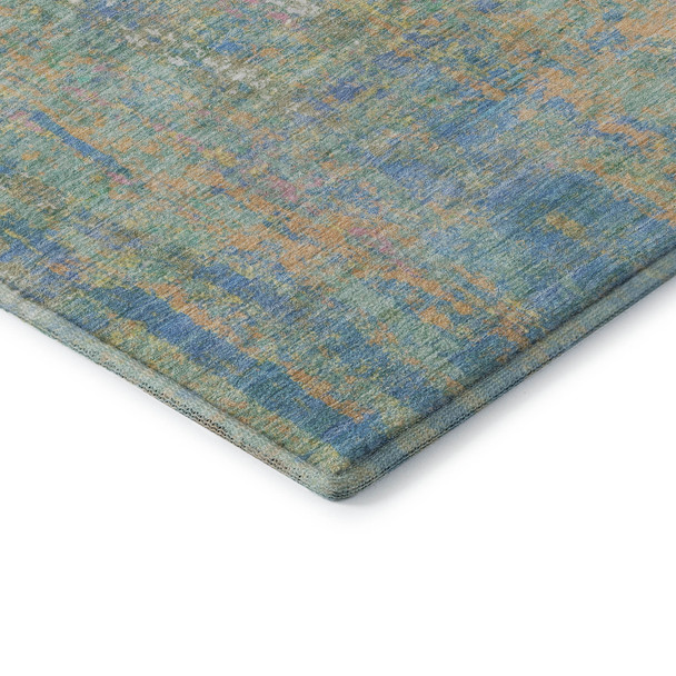 10' X 14' Teal Purple And Gold Abstract Washable Area Rug With UV Protection