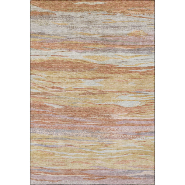 10' X 14' Salmon Gold And Gray Abstract Washable Area Rug With UV Protection