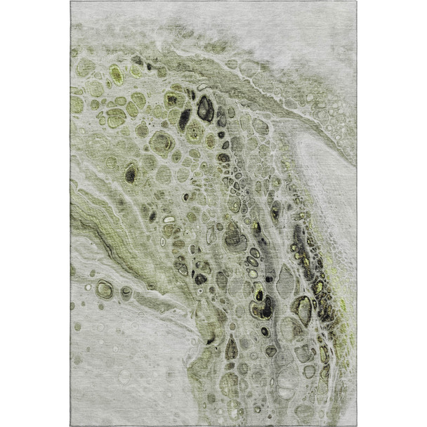 3' X 5' Artichoke Green Gray And Silver Abstract Washable Area Rug With UV Protection