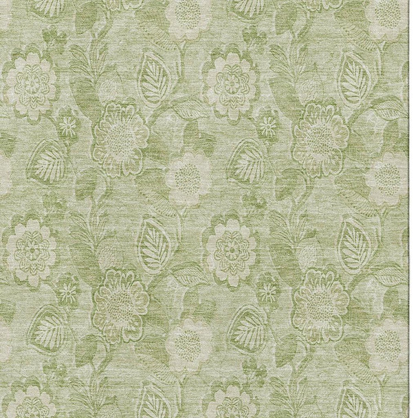 5' X 8' Sage And Beige Floral Washable Area Rug With UV Protection