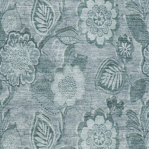 3' X 5' Teal And Aqua Floral Washable Area Rug With UV Protection