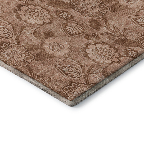 3' X 5' Terra Cotta And Copper Floral Washable Area Rug With UV Protection