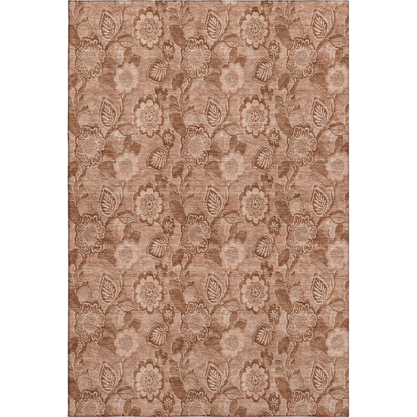 9' X 12' Terra Cotta And Copper Floral Washable Area Rug With UV Protection