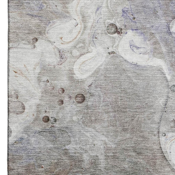 3' X 5' Khaki Beige And Purple Abstract Washable Area Rug With UV Protection
