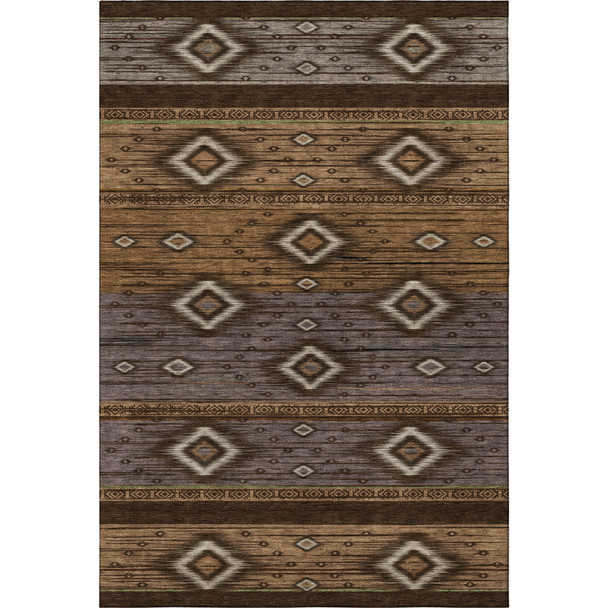 9' X 12' Chocolate And Gray Tribal Washable Area Rug With UV Protection