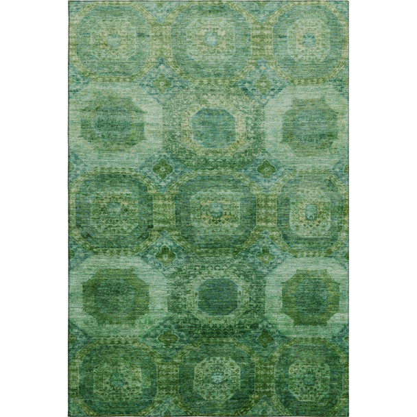 3' X 5' Emerald And Green Abstract Geometric Washable Area Rug With UV Protection