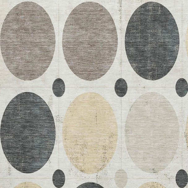 3' X 5' Ivory Charcoal And Beige Geometric Washable Area Rug With UV Protection