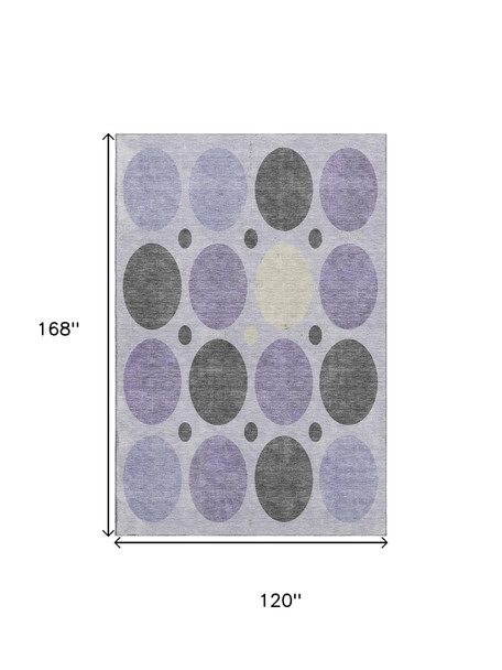 10' X 14' Lavender Charcoal And Ivory Geometric Washable Area Rug With UV Protection