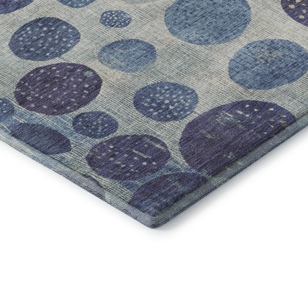 9' X 12' Navy Blue Ivory And Taupe Geometric Washable Area Rug With UV Protection