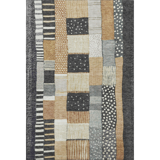 3' X 5' Black Gold And Ivory Geometric Washable Area Rug With UV Protection