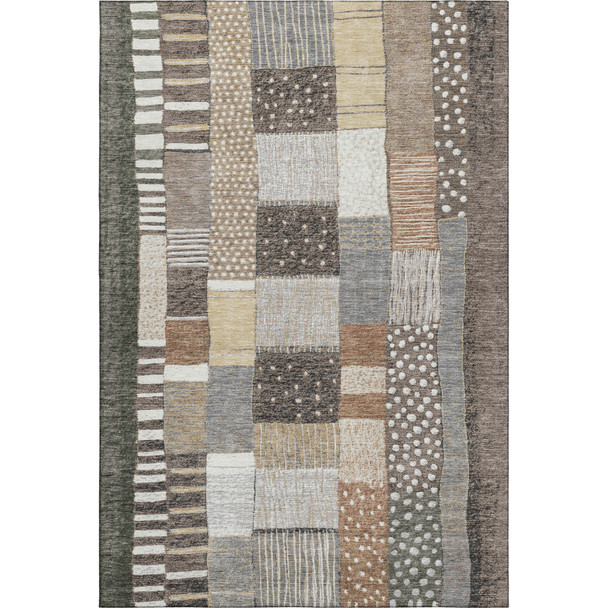 3' X 5' Brown Ivory And Gray Geometric Washable Area Rug With UV Protection