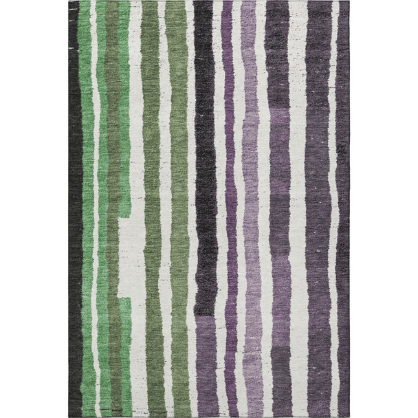 3' X 5' Purple Green And Ivory Striped Washable Area Rug With UV Protection